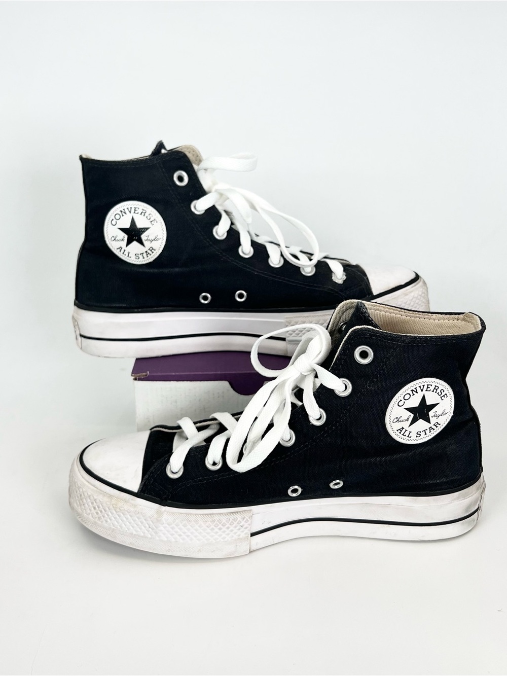 Converse Chuck Taylor High Top Lift Platform Black Shoes - WOMENS 9 - NEW LACES